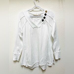SOFT SURROUNDINGS White Ribbed V-Neck Tunic Sweater Size M Boho